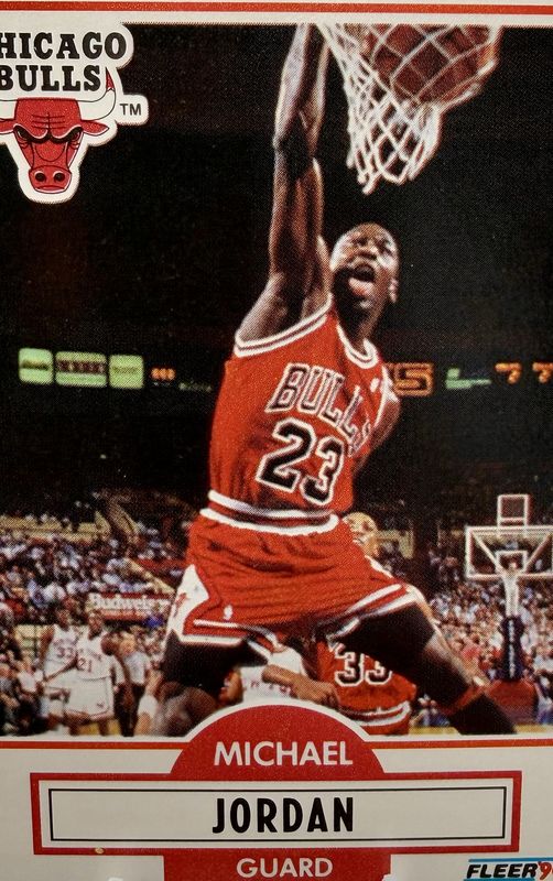 Michael Jordan Chicago Bulls 1990-91 Fleer basketball card in a clear acrylic display stand